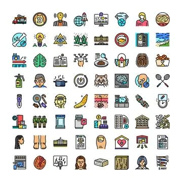 Collection of diverse colorful vector line art icons Illustrazione stock