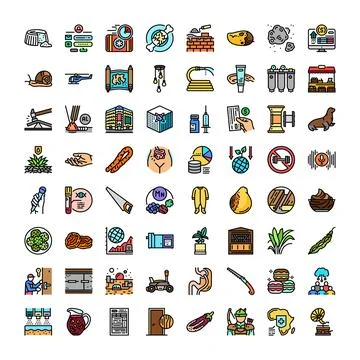 Collection of diverse colorful vector line icons Stock Illustration