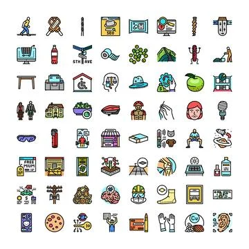 Collection of diverse colorful vector line art icons 库存插图