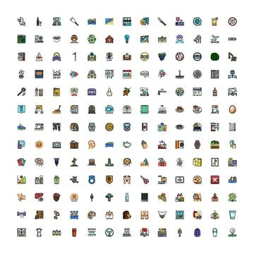 Collection of diverse colorful vector line icons set Stock Illustration
