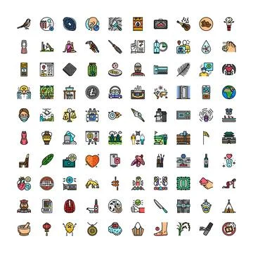 Collection of diverse colorful vector line art icons Stockillustratie