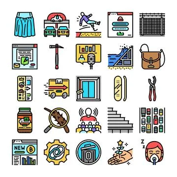 Collection of diverse colorful vector line icons Stock Illustration