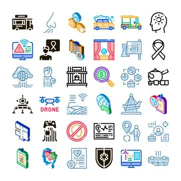 Collection of diverse digital icons representing modern concepts Stock Illustration