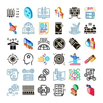 Collection of diverse digital icons representing technology, business, and .. Stock Illustration