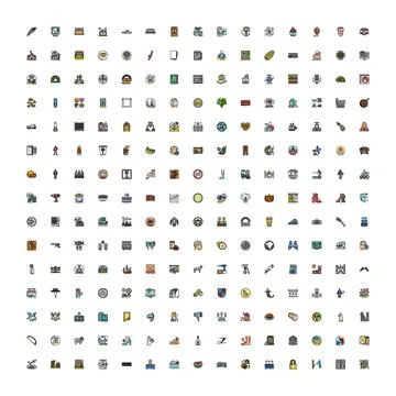 Collection of diverse flat design icons set Illustrazione stock