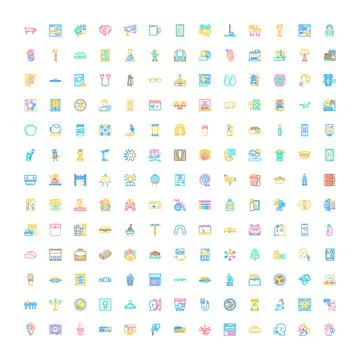 Collection of diverse flat design outline icons Stock Illustration