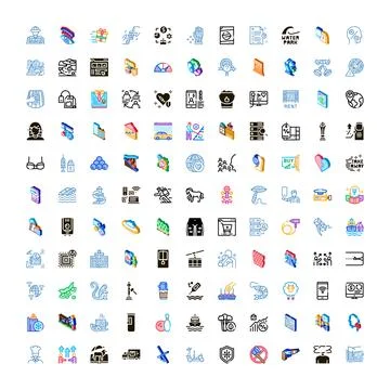 Collection of diverse flat isometric icon graphics Stock Illustration