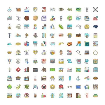 Collection of diverse flat line design icons and symbols Stock Illustration