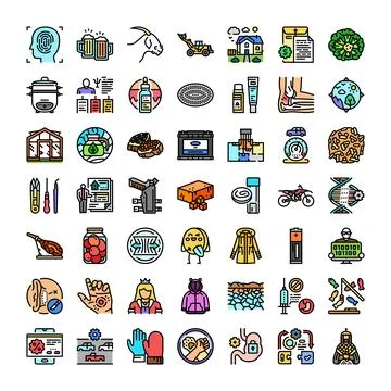 Collection of diverse flat line icons representing concepts 스톡 일러스트