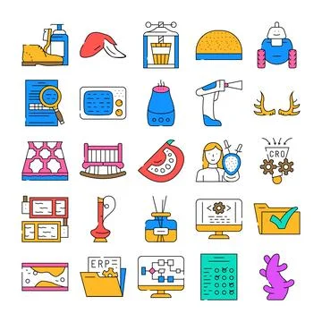 Collection of diverse flat line microstock icons Stock Illustration