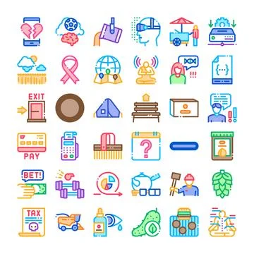Collection of diverse flat line technology icons 스톡 일러스트