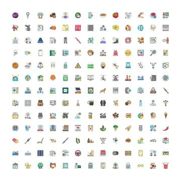 Collection of diverse flat line vector icons Stock Illustration