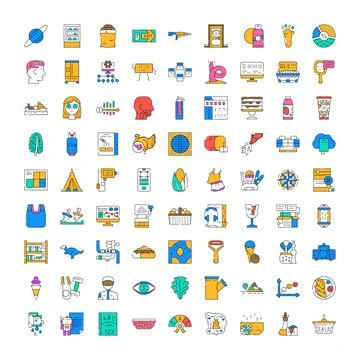 Collection of diverse flat line web icons Ilustración de archivo