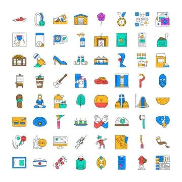 Collection of diverse flat line web icons and symbols Stock Illustration