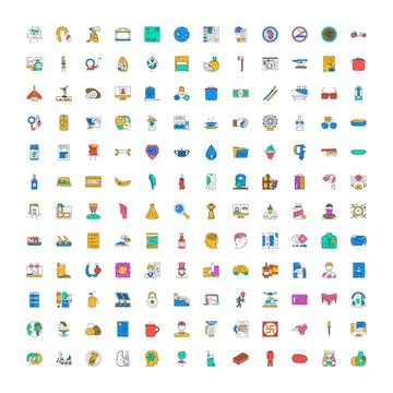Collection of diverse flat outline icon set Stockillustratie