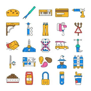 Collection of diverse flat outline object icons Stock Illustration