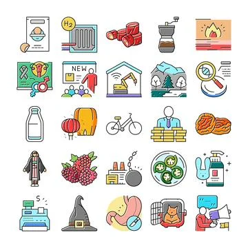Collection of diverse flat outline vector icons Illustrazione stock