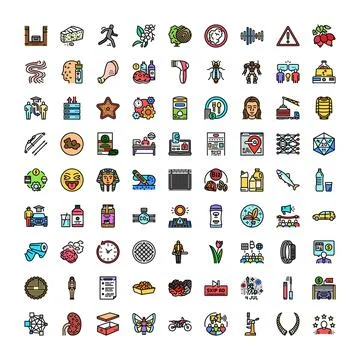 Collection of diverse flat style icon elements Stock Illustration