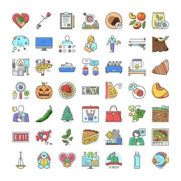 Collection of diverse flat vector line icons Illustrazione stock
