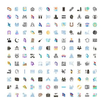 Collection of diverse global concepts and modern technology icons Stock Illustration
