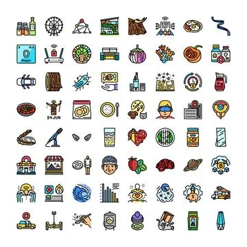 Collection of diverse global elements and conceptual icons Stock Illustration