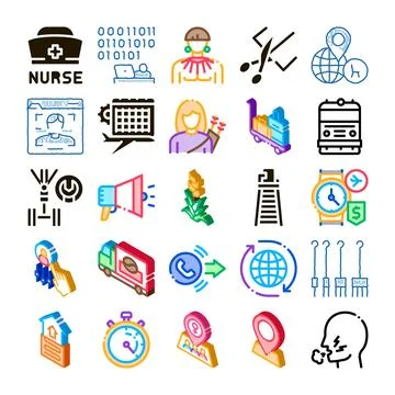 Collection of diverse global work and service icons Illustrazione stock