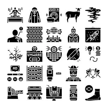 Collection of diverse glyph icons bundle vector Stock Illustration