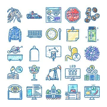 Collection of diverse hand drawn doodle icons Stock Illustration