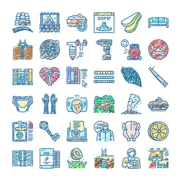 Collection of diverse hand drawn doodle icons 스톡 일러스트