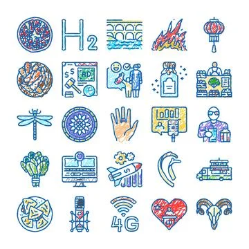 Collection of diverse hand drawn doodle icons Stock Illustration