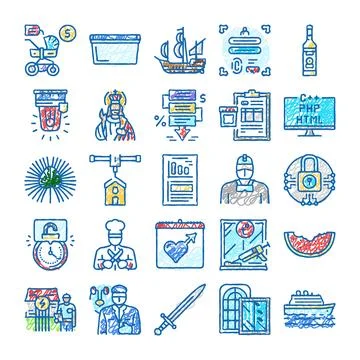 Collection of diverse hand drawn doodle icons Stock Illustration