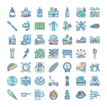 Collection of diverse hand drawn doodle icon illustrations 스톡 일러스트