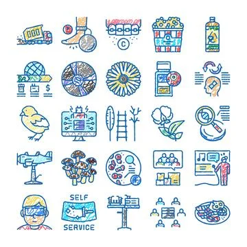 Collection of diverse hand drawn doodle line icons 스톡 일러스트
