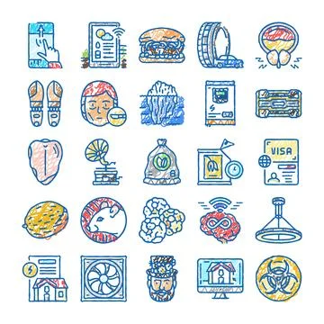 Collection of diverse hand drawn doodle icons Stock Illustration