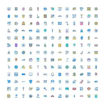 Collection of diverse hand drawn line icons Stock Illustration