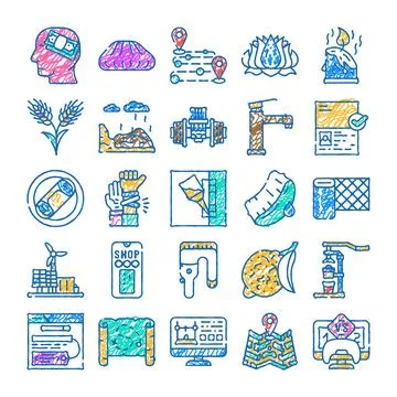 Collection of diverse hand drawn scribble icons Illustrazione stock