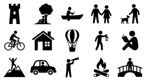 Collection of diverse human activity and lifestyle silhouette vector icons set Illustration