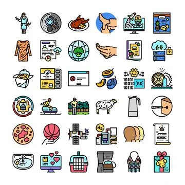 Collection of diverse icon concepts representing modern life Stock Illustration