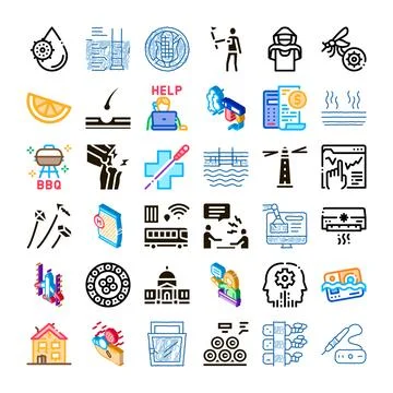 Collection of diverse icon concepts for various industries Stock Illustration