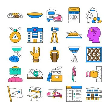 Collection of diverse icon set experiencing various concepts Stock Illustration