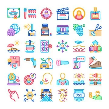 Collection of diverse icon set line art Ilustração Stock