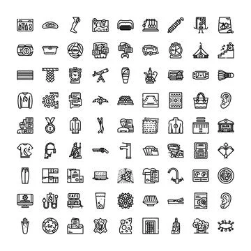 Collection of diverse icon set line art Stock Illustration