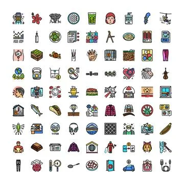 Collection of diverse icon set line art Stock Illustration