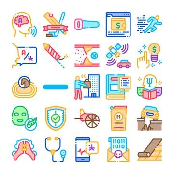Collection of diverse icon set representing business and health Stock Illustration