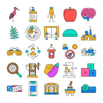 Collection of diverse icon set showing various concepts Stock Illustration
