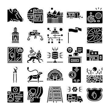 Collection of diverse icon set with technology and nature Stock Illustration