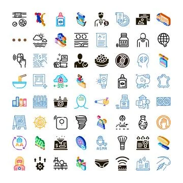 Collection of diverse icons representing modern concepts and themes Stock Illustration