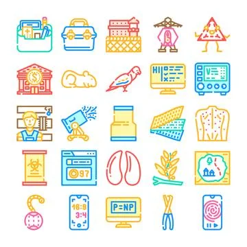 Collection of diverse icons representing science, health, and engineering c.. Stock Illustration