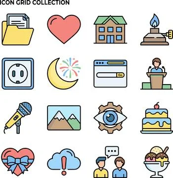 Collection of Diverse Icons Representing Various Concepts and Objects. Ilustração Stock