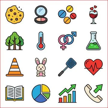 Collection of Diverse Icons Representing Various Concepts and Objects. Illustration